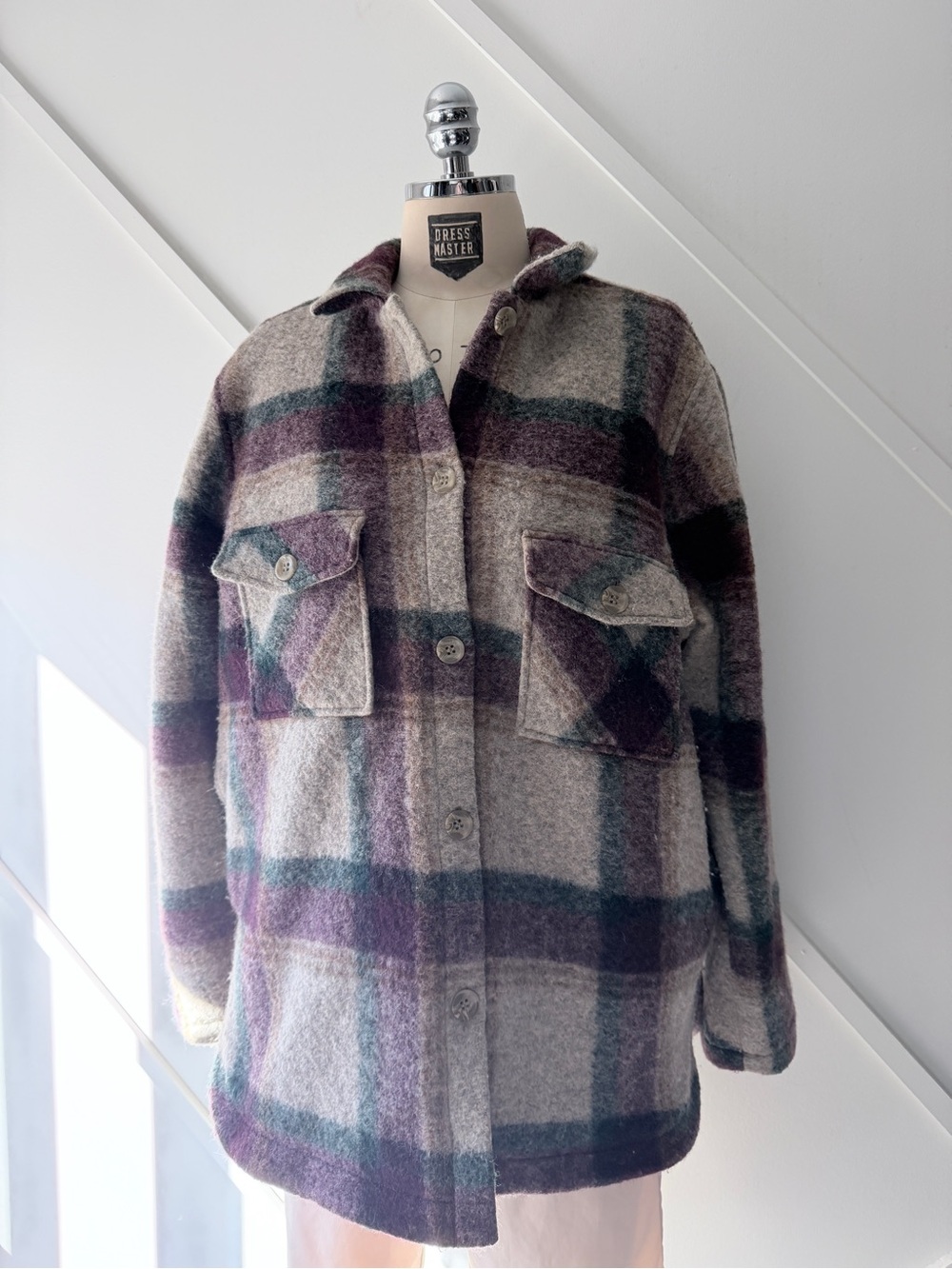 Peak Performance Kelly Plaid Wool Shacket Shirt Jacket Large
